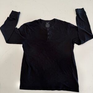 Vince Men's Cotton Long Sleeve Henley Black Large